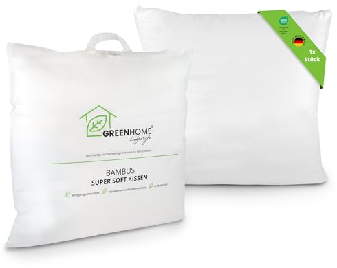 Greenhome Lifestyle Kopfkissen 80x80 cm I Bambus Kissen mit Oeko-TEX Bezug aus Bambus & Baumwolle I weich gefüllt, waschbar, hautfreundlich & allergikergeeignet I nachhaltig & plastikfrei