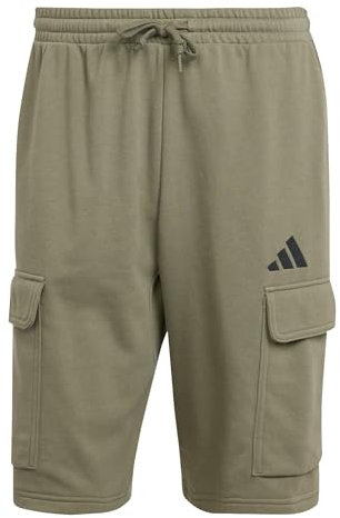 adidas Men's Essentials FEELCOZY French Terry Cargo Short, Olive strata/Black, M