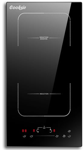 Cooksir Piano Cottura Induzione con Spina, Piano Cottura a Induzione 2 Fuochi, 29CM, 3500W, Piano Cottura da Incasso Doppio con Zona Flex, Blocco di Sicurezza, Controllo Touch a Cursor