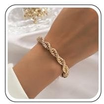 Xduargs Punk Rope Chain Bracelet Chunky Rope Link Chain Bracelet Vintage Thick Twist Link Chain Bracelet Bangle Bracelet Jewelry for Women and Girls