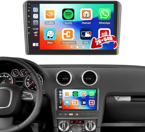 2G+64G CAMECHO Android 13 Autoradio für Audi A3 S3 RS3 8P 8V 2008-2012 mit Navi Carplay Android Auto, Doppel Din Autoradio mit 9 Zoll Bildschirm Bluetooth RDS/FM MirrorLink