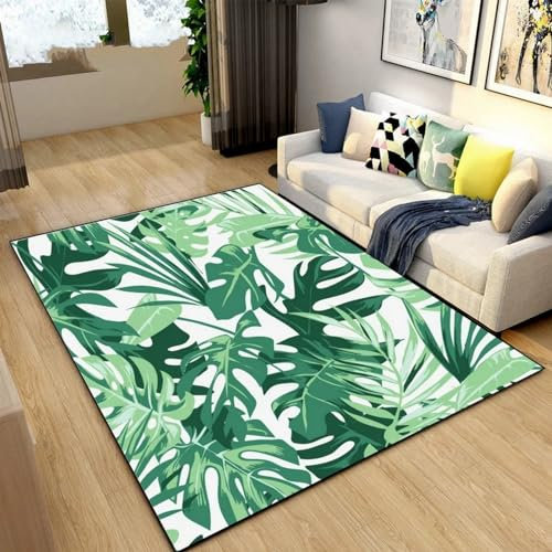 Tapis De Salon Feuille De Monstera De Feuille De Palmier Tropical Vert 3D Motif Tapis pour Salon Chambre Grande Surface Tapis Antidérapant Enfants Tapis De Sol Tapis À Poils Courts Tapis De Jeu 5-3Q3