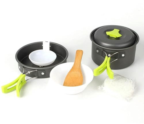 6pcs/set Portable 2-3 Persons Cookware Bowl Pot Spoon for Outdoor Camping Hiking Backpacking Travel Tableware Picnic Accessories
