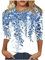 Damen Oberteile Elegant,Shirt Damen 3/4 Arm,3/4 Ärmel Oberteile für Frauen Sommer Tunika Tops DREI Viertel Länge Ärmel Rundhalsausschnitt Hemden Ethnische Blumen Sommer Herbst Bluse