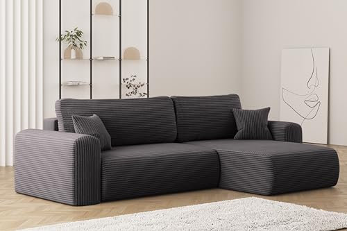 Kaiser Möbel, Sofa mit schlaffunktion, mit Bettkasten, Schlafsofa Capri, Designer Sofa, Modern Design Couch, Polsterecke, Freistehend, Stoff POSO Dunkelgrau Rechts