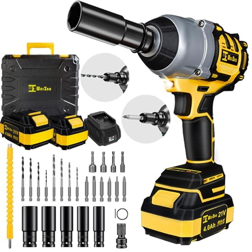 1/2 Cordless Impact Wrench, Brushless Power Impact Driver, 2500RPM High Torque Impact Gun, 2 x 4.0 Batteries, 5 x Sockets, 8 x Drills, 6 x Screws for