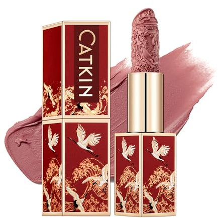 CATKIN Lippenstift Semi-Matt Finish, Nudetöne, Schimmernder mit Glänzender Oberfläche, Farbintensität Langanhaltend Pflegender Lippen-Stift, Vegane Formel