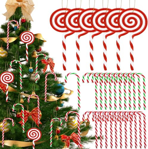 MWZEAUL Decorazioni Albero di Natale,30PZ Decori Albero di Natale Candy Cane,Plastica Bastoncini di Zucchero Natalizi da Appendere,Caramelle Natalizie Lecca Natale Decorazioni Particolari Rosso Bianco