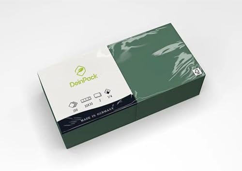Deinpack 250 Servietten 2 lagig 1/4 Falz grün | Tissueservietten grün | geeignet für Gastronomie, Grillen, Haushalt, Hochzeiten, Catering oder Feste | umweltfreundlich