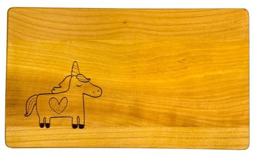 kreativherz - Schneidebrett mit Tier Motiv Einhorn aus FSC zertifiziertem Kirschen-Holz - Kleines Frühstücksbrettchen für Kinder - Holz Brettchen klein Frühstücksbrett Holzbrettchen 26cmx15cmx1cm