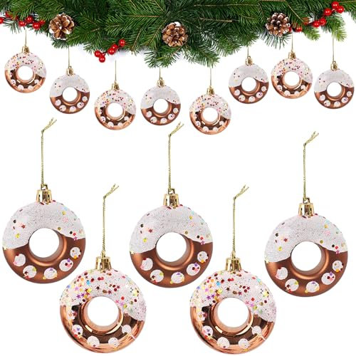 DAHI 8X Decorazioni per Albero di Natale Caramelle, Ciondoli a forma di Ciambella, con Glitter, Palline Albero di Natale (Caffè)