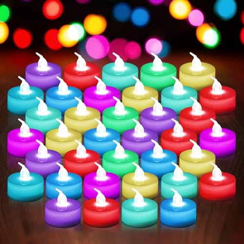 Bougies Chauffe-plat LED, Lot De 48 Bougies LED, Bougies LED Sans Flamme, Bougie Chauffe Plat LED Couleur, Bougies Chauffe-plat à LED Sans Flamme pour Noël, Halloween, Mariage, Fête