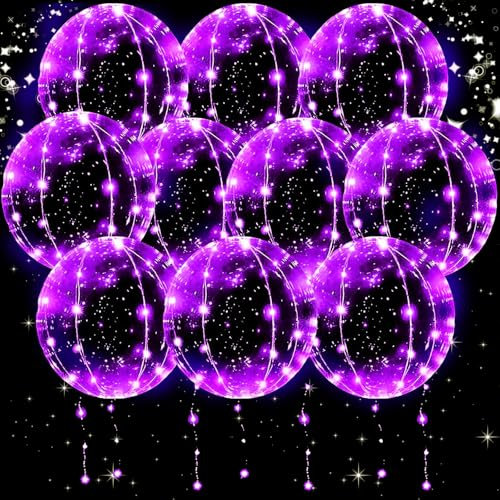 YOUYIKE 10 Stück 20 Zoll LED Leuchtende Luftballons, Bobo Helium Ballons, Luftballons Leuchtend, Helium Ballons, Ballonlichter, Helium Balloon Gas, für Hochzeit Deko, Geburtstag, Party Deko (Lila)