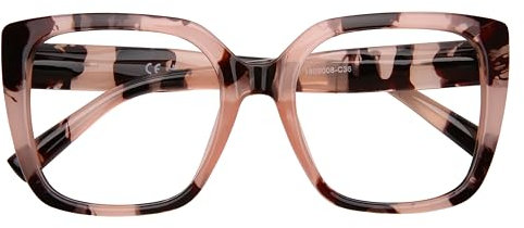 DOOViC Lesebrille Damen 1.5 Blaulichtfilter mit Große Rosa Quadratisch Rahmen Computerbrille Brille mit Sehstärke