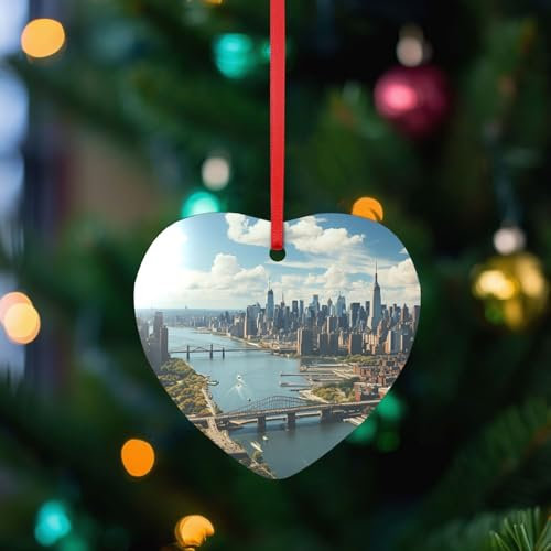 2024 Christmas Tree Ornaments Hanging New York Manhattan Clear Acrylic Ornaments Christmas Porcelain Decorations Heart Shape Xmas Tree Hanging Decor for Home Holiday Decor Wedding Gifts