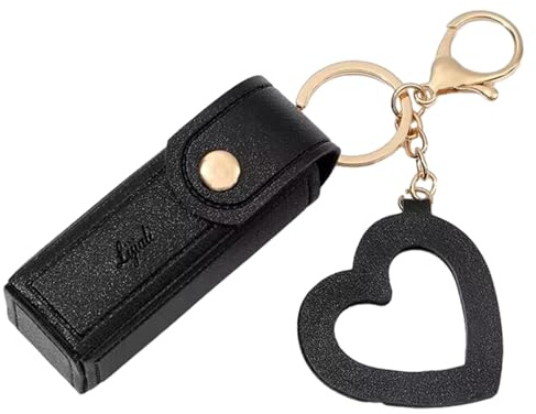 DIIOOMIEEU Lippenstift-Schlüsselanhänger, Leder-Lippenstift-Tasche mit Herz-Anhänger für Frauen, tragbares Lipgloss-Etui für Reisen, Backpac