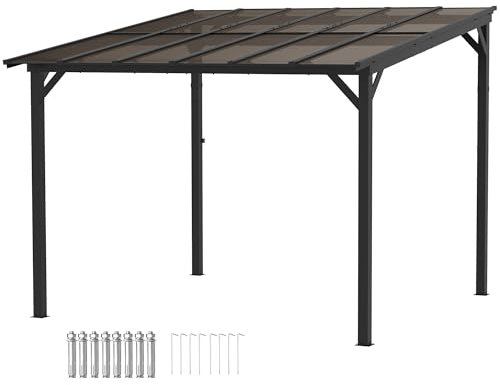 Outsunny 3 x 3(m) Metal Pergola with UPF 50+ and Waterproof Polycarbonate Roof, Wall-Mounted or Free Standing Garden Gazebo, Wind-resistant Outdoor Sun Shade, Dark Grey