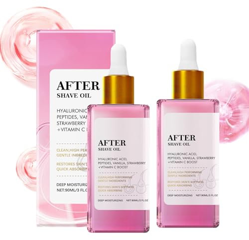 Strawberry Vanilla After Shave Oil for Smooth Skin, Womens Soft Serve After Shave Oil with Hyaluronic Acid & Peptides to Soothe Razor Burn, Prevent Ingrown Hairs & Dryness (2pcs, 90ml)
