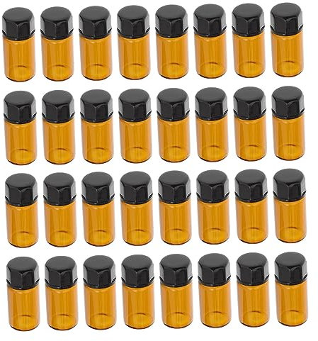 Beatifufu 50stücke Braune Glasflaschen Für Ätherische Öle Reagentflaschen Für Reisen Kosmetik Und Emulsionen Mit Sicherem Auslaufsicherem Deckel