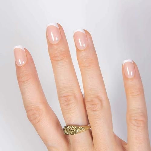 MOYOU LONDON Gel Press On Nails - Elegant Short Square French Tip False Nails, Long-lasting & Comfortable Soft Fake Nails with Glue, Reusable Opaque Stick On Nails for Women, 32 Pcs in 16 Sizes