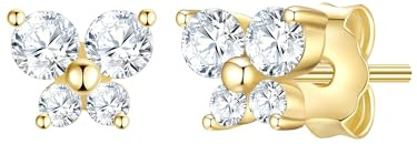 Glanzstücke München Damen Ohrringe 925/- Sterling Silber gelbgold | gelbvergoldet 14 Karat, Ohrstecker, Zirkonia, weiß, Schmetterling