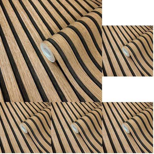 WALLCOVER Skandi, carta da parati in tessuto non tessuto, colore marrone, effetto 3D, pannelli in legno naturale, moderna parete in legno, 10,05 m x 0,53 m, made in Germany (Confezione da 5)