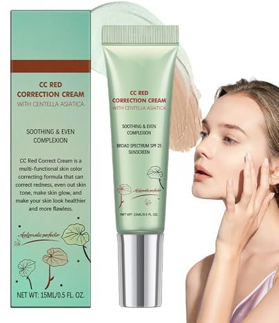 CC Red Correct, Farbkorrigierende Gesichtscreme Mit Asiatica, Verbessert Den Teint & Spendet Feuchtigkeit, Hauttrockenheitsprävention Für Frauen Und Mädchen, Alle Hauttypen