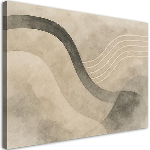 Feeby Wandbild - Wohnzimmer Modern Deko - Abstraktion Japandi Beige Wellen - 60x40 1tlg - Bilder Leinwand - Bild auf Leinwand Schlafzimmer - Leinwandbilder für die Wand - Canvas Painting - Fotokunst