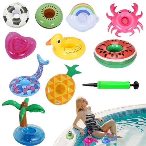 Pool Getränkehalter Schwimmring - 10er-Set Schwimmende Getränkehalter - Aufblasbare Snackablage Deko Für Garten See Badebereich