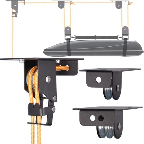 RoakyRoasy Gepäckbox-Hebebühne für Garagendecke mit Metall-Riemenscheibensystem, hält 68 kg, 14 cm, flaches Profil, Dachträger-Aufbewahrung, parallele oder senkrechte Montage
