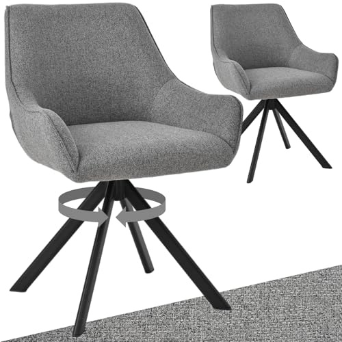 Goeurvant Esszimmerstühle Drehbar 2er Set mit Armlehne – 360°Drehbar Polsterstuhl Leinen Modern Drehstuhl Küchenstuhl mit Metallgestell und Rückenlehne für Esszimmer, Wohnzimmer, Büro, Hellgrau