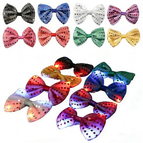 8x LED Glitzer Fliege mit Pailletten für Herren & Frau, 3 Lichtmodi, Bunt Leuchtende Fliege Bow Tie - für Motto Party Karneval, Hochzeit, Fasching, Bar Festival Kostümparty Stylishes Performance