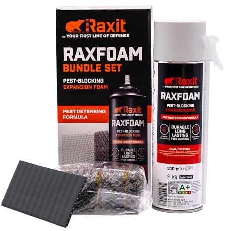 Raxit | RAXFOAM 500ml Bundle Set gegen Mäuse & Ratten | Komplettset mit Edelstahlgitter & Dichtmittel | Giftfreier Nagerschutz für Haus & Keller | Mäuseschutz & Rattenabwehr leicht gemacht