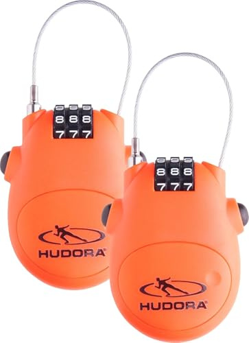 HUDORA Kabelschloss - Handliches Kabel-Schloss mit 3-stelligem Zahlencode - Zahlenschloss für Scooter, Taschen & Helme - Schloss mit Kabel-Länge von 80 cm - (2 Stück)