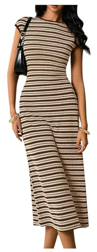 SOLY HUX Women's Striped Midi Dress Casual Work Knit Bodycon Summer Dresses