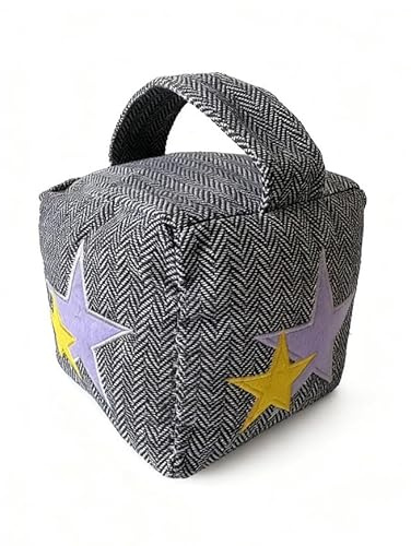 A2Z Star Cube Door Stopper Heavy 1KG Fabric Doorstop with Handle Herringbone Design Sand Filled Decorative Door Holder for Home Nursery Bedroom & Living Room 13-13-13cm