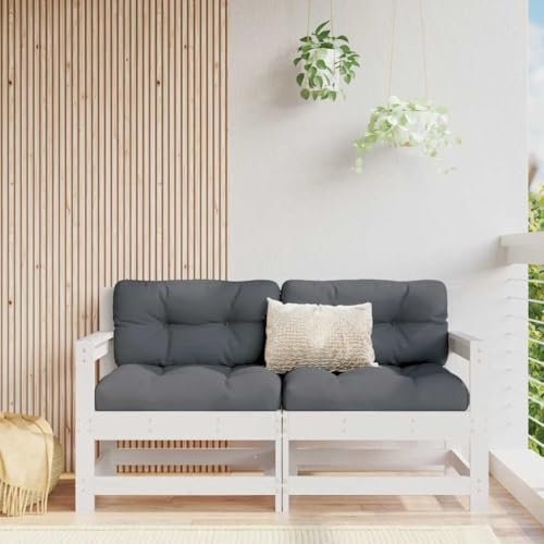 IBUQDDV 2 Stück Gartenstühle mit Kissen aus Massivholz Kiefer Weiß für Terrasse und Garten, Robuste Holzstühle mit Polsterauflage und Armlehnen, Wetterfeste Outdoor Sitzmöbel