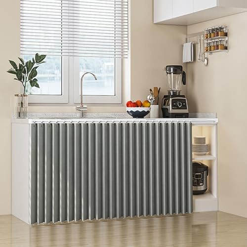 Staubdichter Schiebevorhang für Schränke und Regale – grauer Kleiderschrank für Küche und Waschmaschine – 200 x 80 cm, stilvolle Aufbewahrungsabdeckung für Schuhe und S
