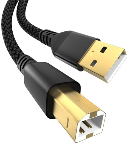 Yaekea USB A to USB 2.0 B Printer Cable Designed for HP Epson Canon Brother Dell Lexmark Xerox Samsung Oki USB Midi Cable for Scanner/Midi Keyboard/Digital Piano/DAC Black Braid USB Cable-3.3FT