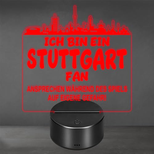 Lieblingsmensch Stuttgart Fan Fußball LED Nachtlicht – 3D Skyline Design „Ansprechen auf eigene Gefahr“ – RGB Farbwechsel mit Fernbedienung & Touch – Stimmungslicht für die Man Cave – 19x23cm