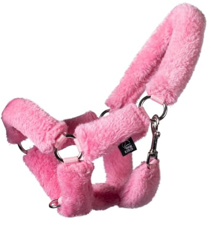 HKM Hobby Horsing Halfter mit kuscheligem Kunstfell - weiches Steckenpferdhalfter für das realistische Spielen (Pink)