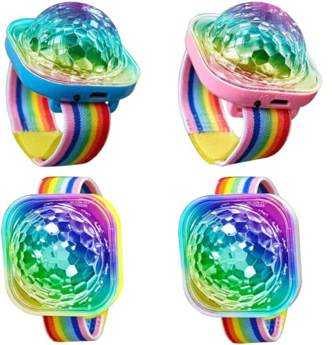 4Pcs Disco Ball Lamp, Portable Car Interior Lights with Sucker & Strap, Rechargeable & Voice Control Light up Bracelets, LED Wristband for Room, Dance, Club Party