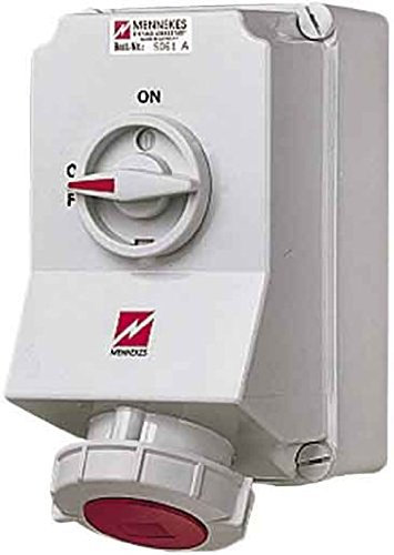 Mennekes (Unternehmen) 101100012 Grundlagen CEE mit Schalter und ineinander greifenden, Steckdose, 400 V, 50–60 Hz, 63 A, 5-polig, IP 67, 3 Paket, rot
