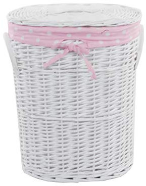 dvier VWWK-22WOval-a Cesto portabiancheria in Vimini, Ovale, con Coperchio, Rosa, Colore: Bianco, BxTxH 37x26x48cm
