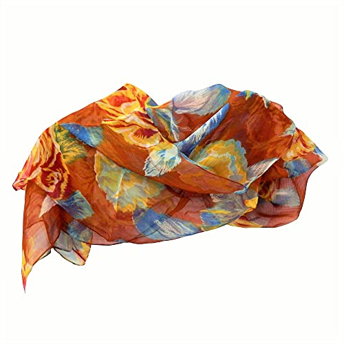 indischerbasar.de Chiffon Schal Pfingstrose Blume 170 x 50 cm Viskose Halstuch Accessoire (rost)