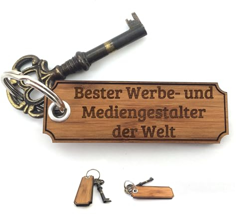 Mr. & Mrs. Panda Schlüsselanhänger Werbe- und Mediengestalter - Geschenk, Ausbildung, Gratulation, Schlüsselanhänger aus Holz, Schlüsselbund,