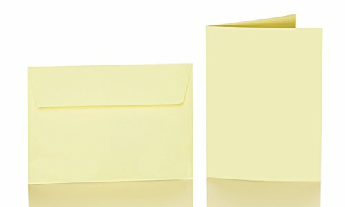 Paper24 25 Faltkarten blanko mit Umschlag 120x170 mm, Briefumschläge B6, Doppelkarten mit Umschlag sind ideal für Geburtstag in Zartgelb