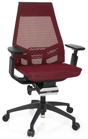 hjh OFFICE 652880 Profi Bürostuhl GENIDIA SMART Black Netzstoff Rot ergonomischer Drehstuhl mit verstellbaren Armlehnen, Sitz neigbar