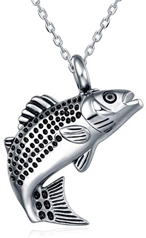Quiges Stainless Steel Memorial Ash Holder Fish Salmon Pendant for Cremation Urn Keepsake with Adjustable Cable Chain Necklace 46 to 52 cm