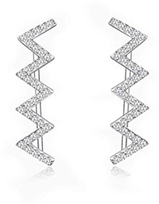 HOMEYU Sterling Silber CZ Crystal Zig Zag Ohr Manschetten Kletterer Sweep up Ohr Wrap Pins 1 Paar
